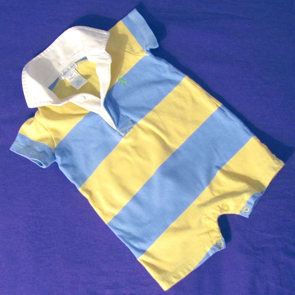 Ralph Lauren Striped Cotton Rugby Shortall/Romper